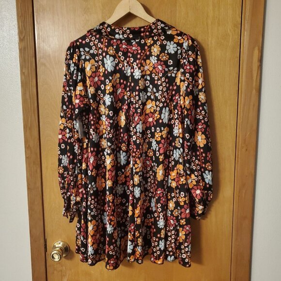 Free People Daisy Jane Mini Dress Tunic Top Black Floral Combo XS Oversized - Picture 6 of 8